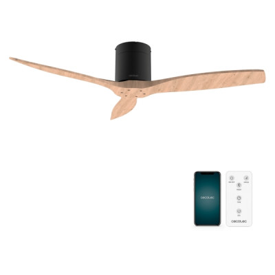 Cecotec EnergySilence Aero 5500 Aqua Black and WhiteWood Connected Ventilador de Techo de 3 Aspas - 40W - Diametro de 52 - Wi-Fi - Proteccion IP44 - Temporizador - Modo Invierno - Color Negro
