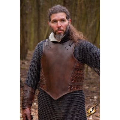 Grebas de cuero marrón, armadura vikinga, armadura de fantasía