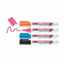 Edding 95 Glass marcador 4 pieza(s) Punta redonda Negro, Azul, Naranja, Rosa