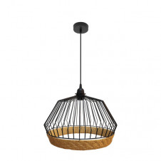 Colgante Hugo 1xe27 Negro/natural Regx36x36cm C/metal Y Rattan