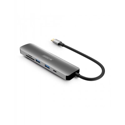 Urban Factory Hubee HUB 6 en 1 - USB-C Macho - USB-A/HDMI/USB-C/SD/MSD Hembra - 100W PD - Color Gris Metal