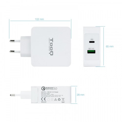 Cargador Pared Doble Puerto UsbC Pd + Usb A Qc3.0 48W Blanco