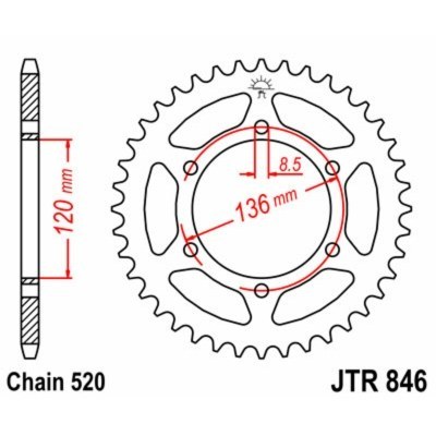 Corona JT SPROCKETS acero estándar 846 - Paso 520 JTR846.45