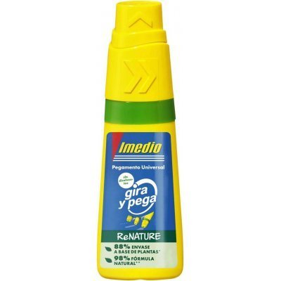 Imedio Gira y Pega Renature Pegamento Universal Sin Disolventes 35ml - Aplicador Giratorio 3 Posiciones - Envase 88% de Origen Vegetal