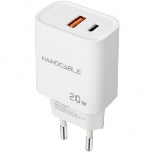 Nanocable Cargador USB-C/PD+USB-A/QC 20W Blanco