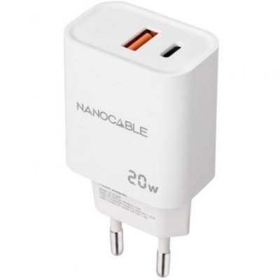 Cargador de Pared Nanocable 10.10.2007/ 1xUSB/ 1xUSB Tipo-C/ 20W/ Negro