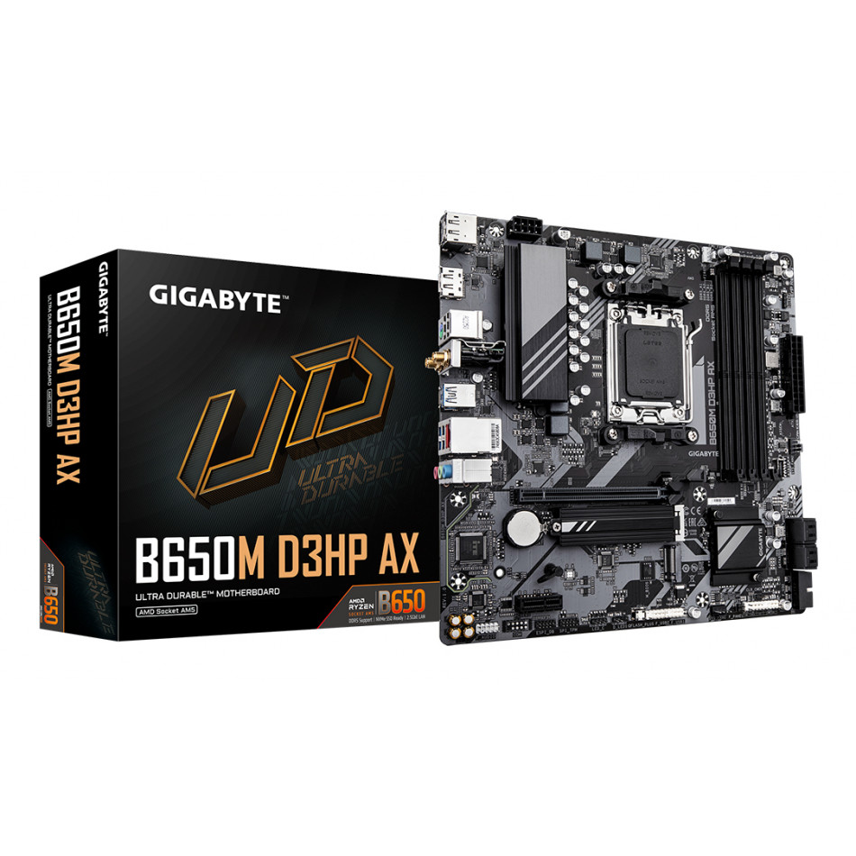 B650M D3HP AX Placa base - AMD Ryzen serie 9000, VRM de 5+2+2 fases, hasta 8000 MHz DDR5 (OC), 2xPCIe 4.0 M.2, WIFI 6E, LAN 2,5 GbE, USB 3.2 Gen 1