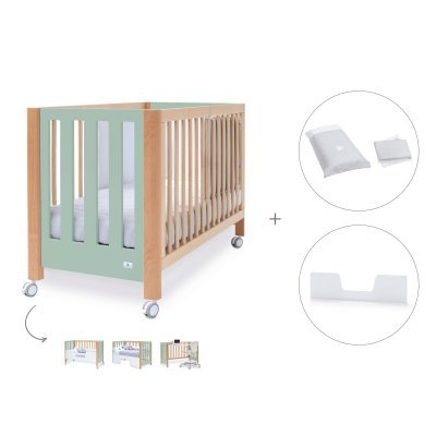 Cuna-cama-sofá-escritorio madera/verde-menta (4en1) 60x120 cm + textil Galaxy · Occa