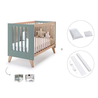 Cuna de colecho 60x120 cm madera/eucalipto (3en1) + textil Espuma do mar · Nexor