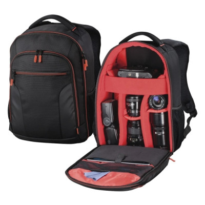 Hama Miami Mochila para Camara - Capacidad 12L - Poliester - Bolsillo para Tablet hasta 10.2 - Compartimentos Separados para Objetivos - Asa de Mano - 27x12x34cm - Color Negro
