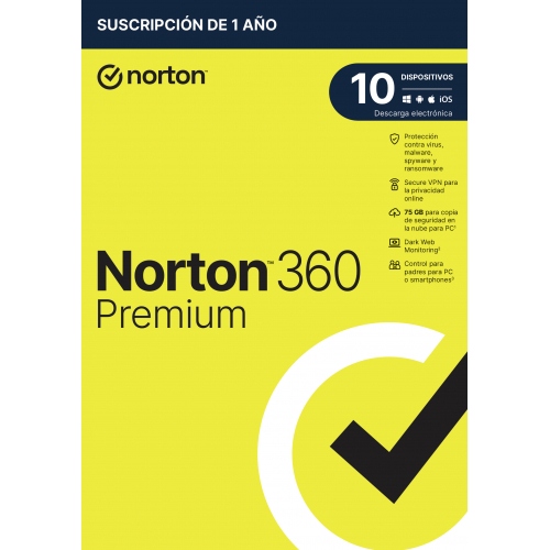 Caja NORTON 360 Premium 75GB ES 1usuario 10 dispositivos 1A