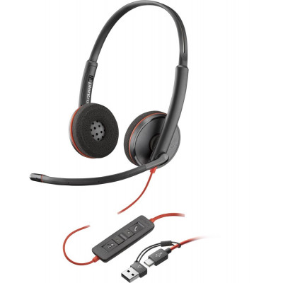 Auriculares poly blackwire 3220 estéreo usb - c + adaptador usb - c - a