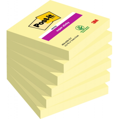 Post-It Super Sticky Pack de 6 Blocs de 90 Notas Adhesivas Reposicionables - Forma Cuadrada - 76x76mm - Color Amarillo Claro