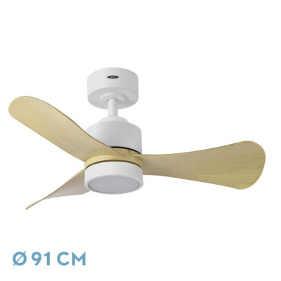 Ventilador Dc Zepelin 18w 1900lm Blanco/haya 3aspas 91d 3000-4000-6500k Remoto,memoria Y Temporizador