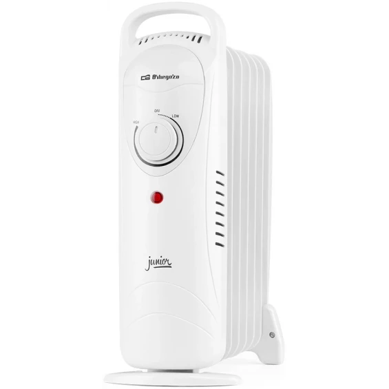 Radiador de aceite Orbegozo Junior RO 1020, 1.000 W, 7 elementos, termostato regulable, blanco