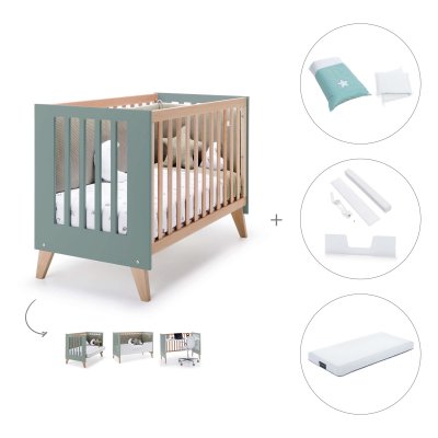 Cuna-cama colecho (4en1) 60x120 cm madera/eucalipto + colchón + textil Mare · Nexor