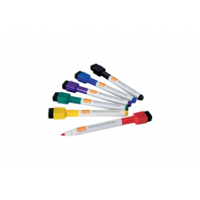 Nobo Mini Rotulador Pizarra Blanca con Tapa Borrador Magnetica - 6 Colores Surtidos - Punta Fina 2mm - Destaca en Pizarras Blancas