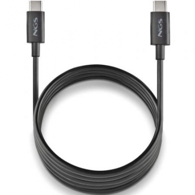Cable USB 2.0 Tipo-C NGS ZYRO 60W-1/ USB Tipo-C Macho - USB Tipo-C Macho/ Hasta 60W/ 480Mbps/ 1m/ Negro