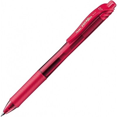 Pentel Energel X Boligrafo de Bola Retractil - Punta 0.7mm - Trazo 0.35mm - Tinta Gel - Recargable - Grip de Agarre - 50% de Materiales Reciclados - Color Rojo