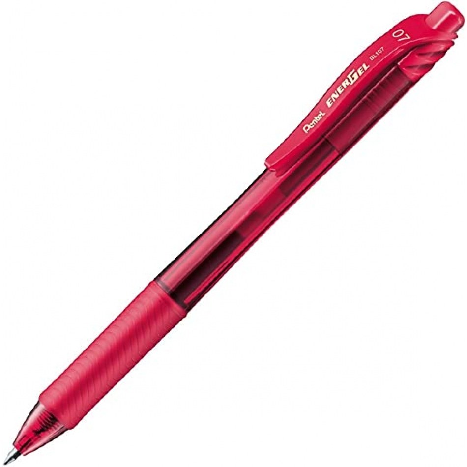 Pentel Energel X Boligrafo de Bola Retractil - Punta 0.7mm - Trazo 0.35mm - Tinta Gel - Recargable - Grip de Agarre - 50% de Materiales Reciclados - Color Rojo