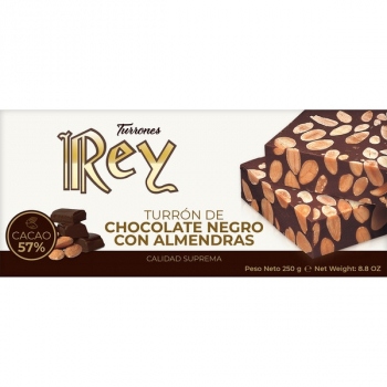 Turrón Rey Chocolate Negro Con Almendras 250Grs