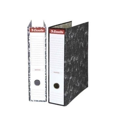 Esselte Archivador de Palanca - Carton - Cantoneras Metalicas - Lomo 75mm - Capacidad para 500 Hojas - Color Negro Jaspeado