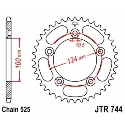 Corona JT SPROCKETS acero estándar 744 - Paso 525 JTR744.39