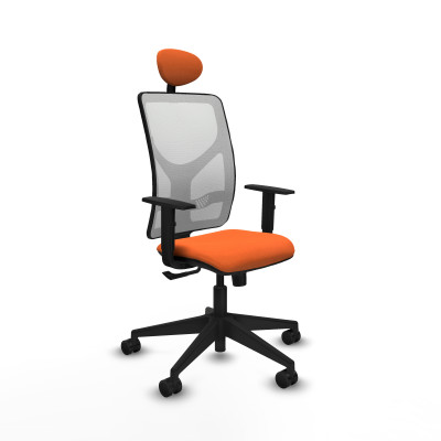 Motilla sincro malla blanca bali naranja brazos 1D base piramidal cabecero fijo ruedas 65mm nailon