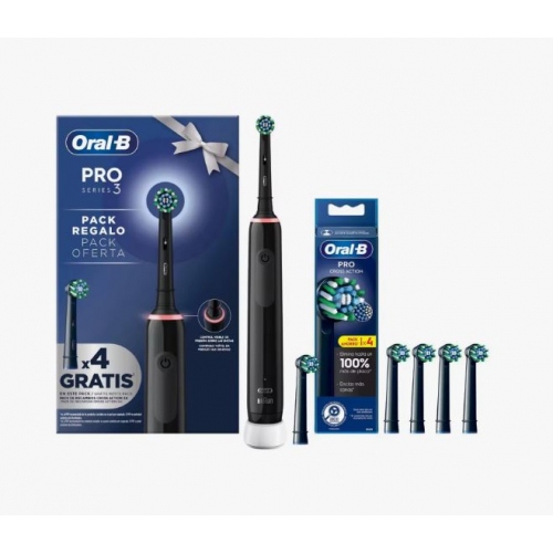 Cepillo Dental Braun Oral-B Pro 3/ Incluye 4 Cabezales/ Negro