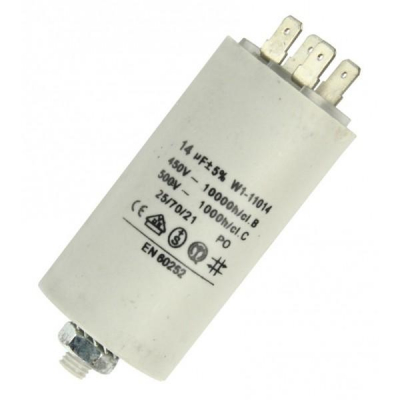 Condensador MOTOR 14uF 450Vac FASTON + M8 Medidas 40x70mm