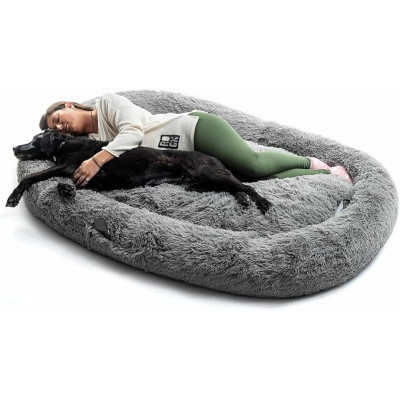 Cama Innovagoods para mascotas y humanos - Tamaño extragrande | Base antideslizante | Funda extraíble | 190x140x25cm | Gris