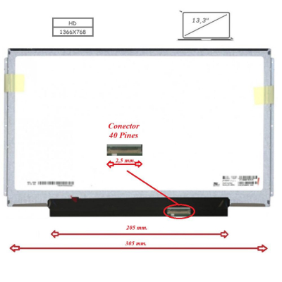 Pantalla para portátil LED 13.3 Slim 40 Pines Brackets alargados