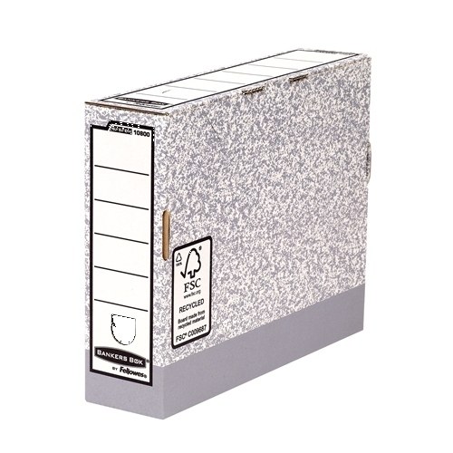 Fellowes Bankers Box Caja de Archivo Definitivo 80mm A4 - Montaje Automatico Fastfold - Carton Reciclado Certificacion FSC - Color Gris