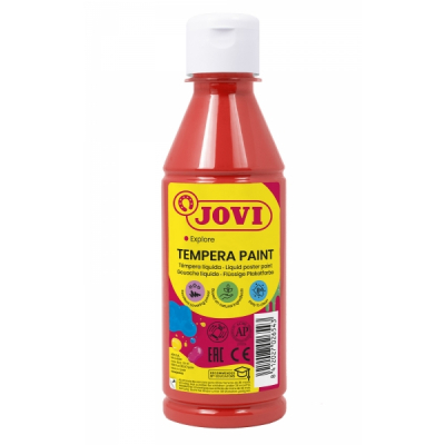 Jovi Tempera Paint Tempera Liquida 250ml - Base Agua - Lista para Usar - Alto Poder Cubriente - Secado Rapido - Excelente Fluidez - Adherencia en Multiples Superficies - Color Rojo Bermellon