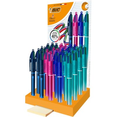 Bic 4 Colours Smooth Gradient y Drop Expositor de 36 Boligrafos de Bola Retractil - Punta Media de 1.0mm - Escritura un 40% mas Suave - 4 Colores