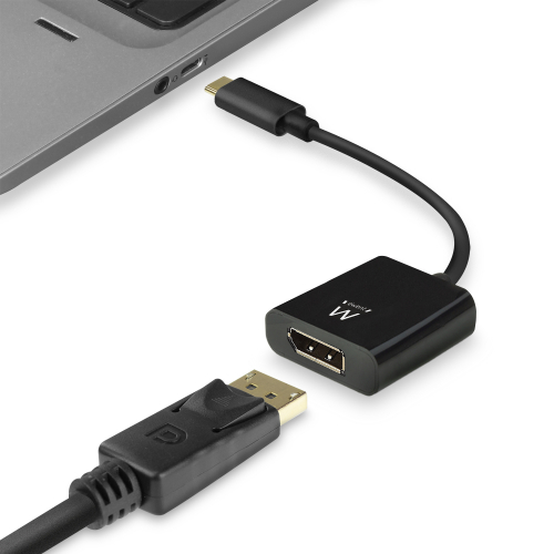 Ewent - EW9825 adaptador de cable de vídeo 0,15 m USB Tipo C DisplayPort Negro