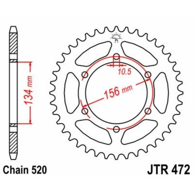 Corona JT SPROCKETS acero estándar 472 - Paso 520 JTR472.40