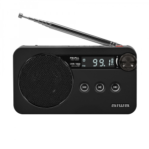Radio transistor portátil Aiwa RS-77PLLBK, digital, FM-PLL, batería recargable, USB-C, Micro-SD, 64GB, LED, RDS, negro