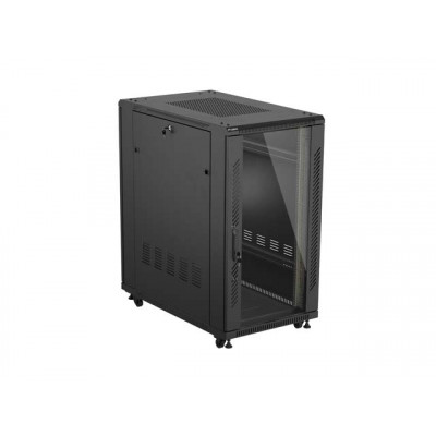 Armario lanberg rack 19 pulgadas 22u - 600x1000 flat pack puerta cristal negro