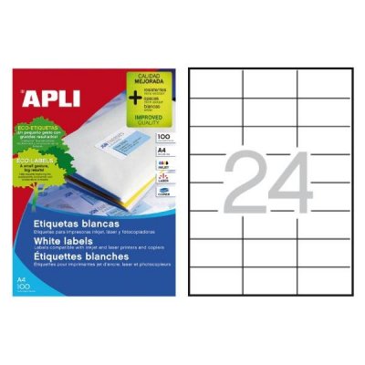 Etiquetas Adhesivas Apli A4/ 70 x 37mm/ 100 Hojas