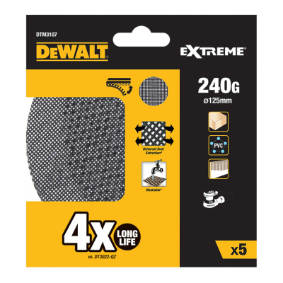 Pack 5 lijas de malla autoadherente ø125mm grano: 240 para lijadoras rotoorbitales dtm3107-qz dewalt