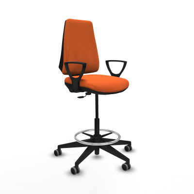 Taburete Elche CP bali naranja brazos fijos base piramidal ruedas 65mm engomadas