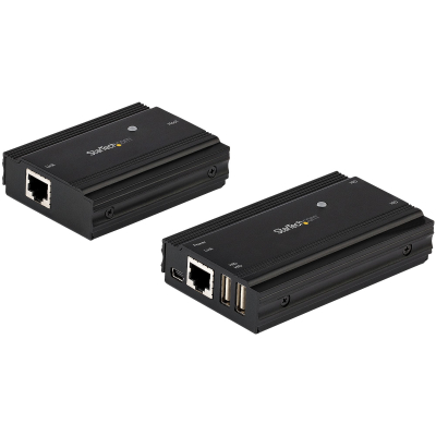 Hub Concentrador Extensor USB 2.0 de 4 Puertos por un Solo Cable Ethernet CAT5e/CAT6 RJ45 - 100m - Juego de Alargador USB - Caja de Metal - Alimentación Externa - 480 Mbps