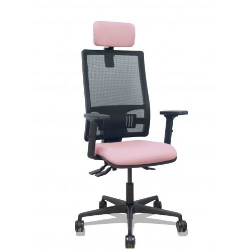 Silla Bormate asincro malla negra asiento bali rosa brazos 2D ruedas 65mm cabecero regulable