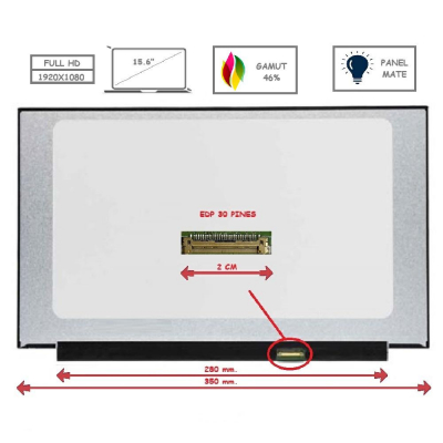 Pantalla para portátil LED 15.6 Slim 30 Pines Full HD Sin Brackets Gamut 46% Mate