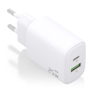 AISENS - CARGADOR GaN 25W, 1xUSB-C PD3.0, 1xUSB-A QC3.0, BLANCO