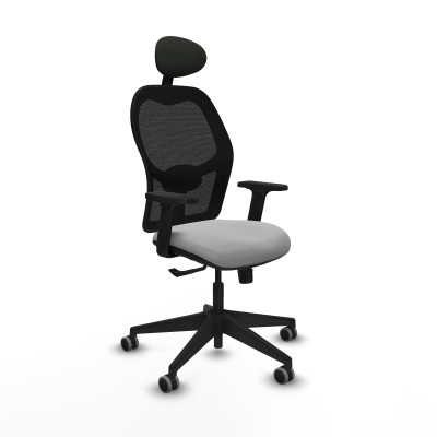 Alocén sincro malla negra bali gris claro brazos 2D base piramidal cabecero fijo ruedas engomadas 65mm