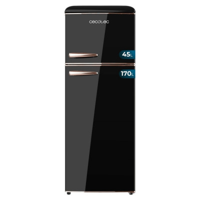 Cecotec Bolero CoolMarket 2D Origin 215 Black E Frigorifico Dos Puertas - Capacidad 215L - Temperatura Regulable - Estilo Retro - Clase E - 148.5x55x58.5cm - Color Negro