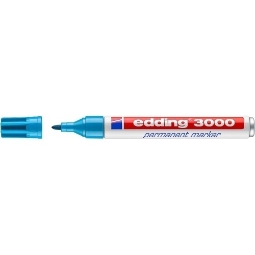 Edding 3000 Rotulador Permanente - Punta Redonda de 1.5mm - Trazo entre 1.5 y 3mm - Recargable - Secado Rapido - Color Azul Claro