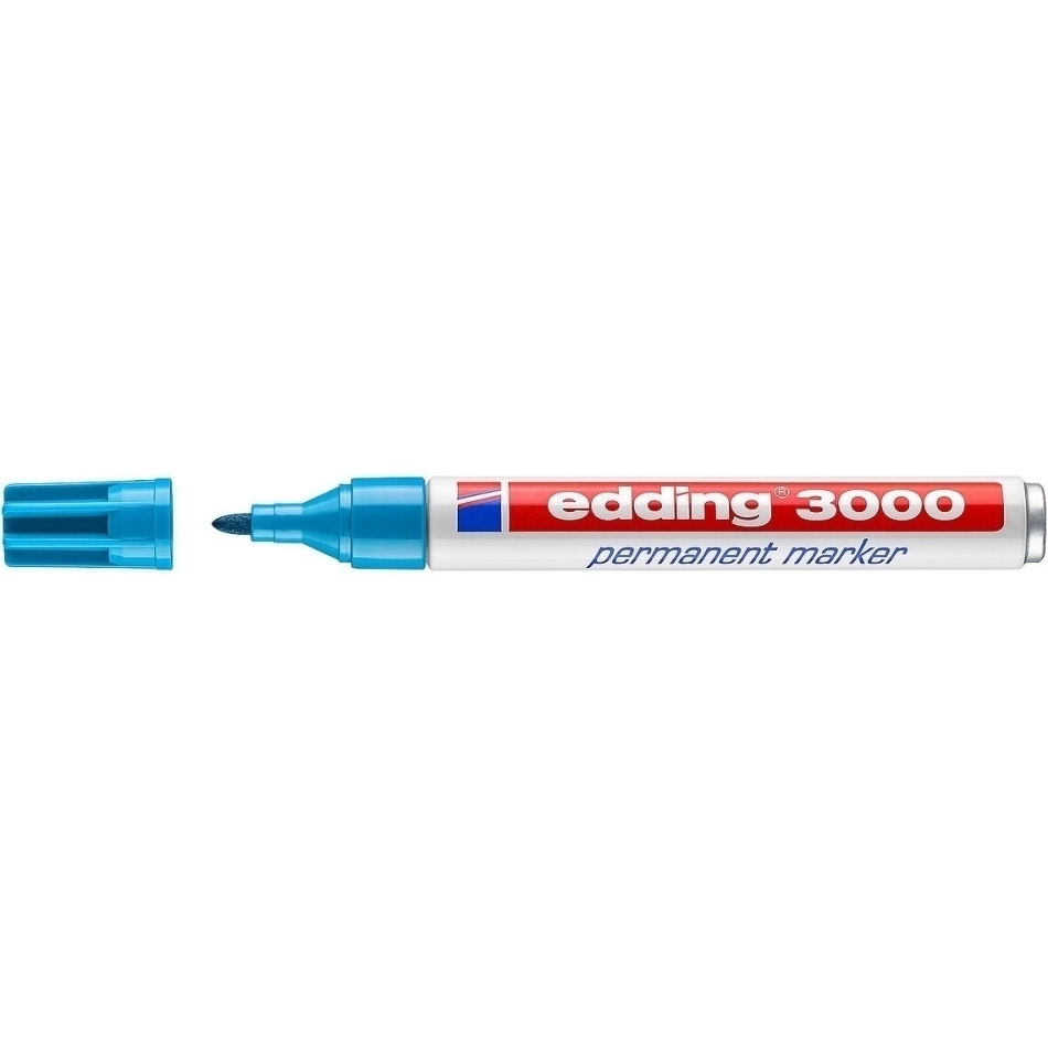 Edding 3000 Rotulador Permanente - Punta Redonda de 1.5mm - Trazo entre 1.5 y 3mm - Recargable - Secado Rapido - Color Azul Claro